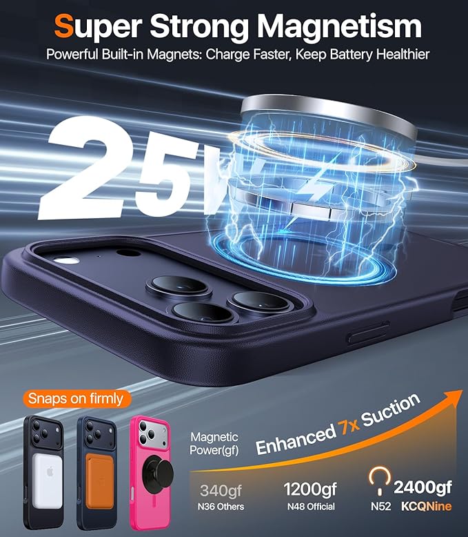 Magnetic for iPhone 17 Pro Max Case,[Anti-Slip][Compatible with MagSafe][Military Grade Drop Protection] Shockproof Protective Translucent Phone Case for iPhone 17 Pro Max Case,Titanium Blue