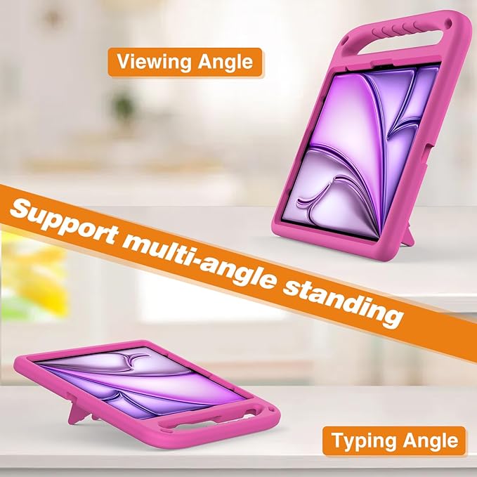 Kids Case for iPad Pro 12.9 inch Cover 6th/5th/4th/3rd Gen (2022/2021/2020/2018) with Kickstand/Handle/Stylus Pencil Holder Soft EVA Heavy Duty Shockproof Flip Stand Girl Boy Cover, Rose