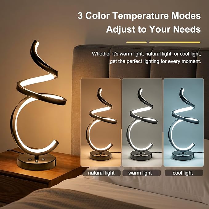 RGB Spiral LED Table Lamp, Dimmable Creative Bedside Lamp, Modern Color Changing Nightstand Light for Bedroom, Gaming Room & Home Decor