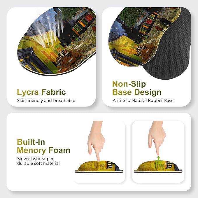Large Gaming Mouse Pad Set, 4 in 1 Ergonomics Keyboard Desk Mat Memory Foam Wrist Rest, Computer PC Extended Game Mousepad, Non-Slip Desk Matt Easy Typing Pain Relief I Terrace of the Cafe