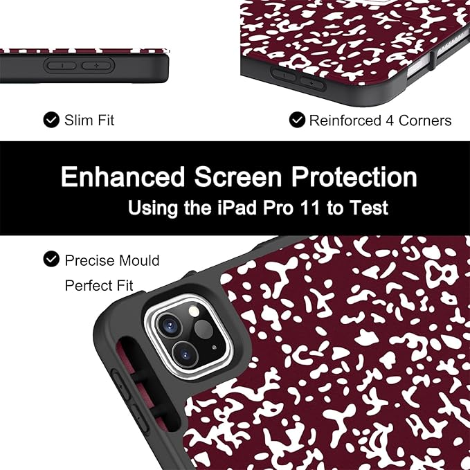 Soke for iPad Pro 11 Case (M2) 2022/2021/2020 with Pencil Holder - [Full Body Protection + Apple Pencil Charging + Auto Wake/Sleep], Soft TPU Back Cover for 2022 iPad Pro 11 inch(B-Book Wine)