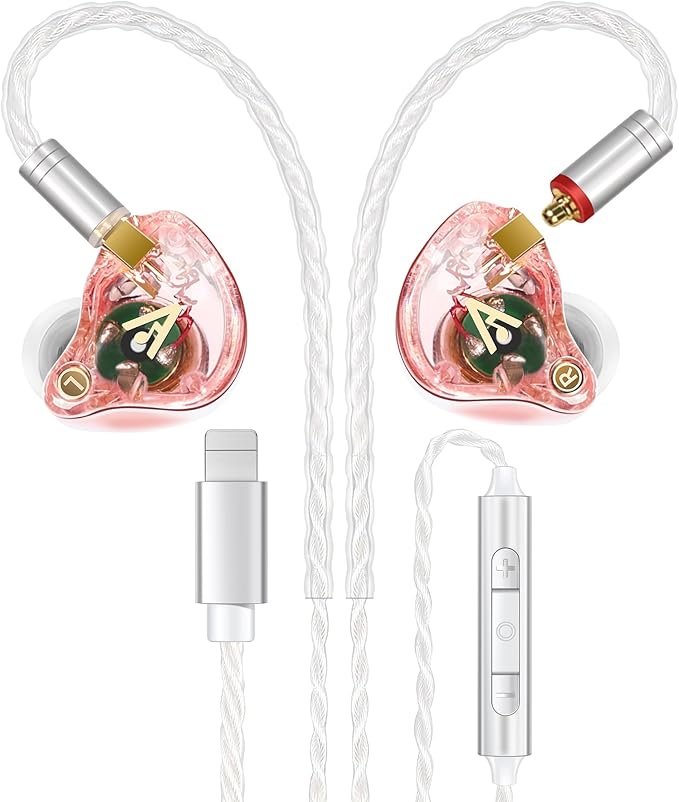 Vibes 202ML Wired Earbuds - HiFi in Ear Headphones for iPhone 5–14, Noise Isolating Ear Buds w/ Mic - Clear Sound, Deep Bass, Comfort-Fit Earphones - MMCX–LTN, Silver Plated Cord, Carrying Case