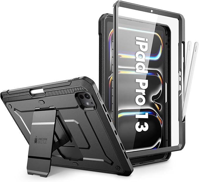 SUPCASE for iPad Pro 13 Inch Case M5/M4 (2025/2024) with Pencil Holder (Unicorn Beetle Pro), [Built-in Screen Protector & Stand] Full-Body Rugged Cover for iPad Pro 13 '' M5/M4, Black