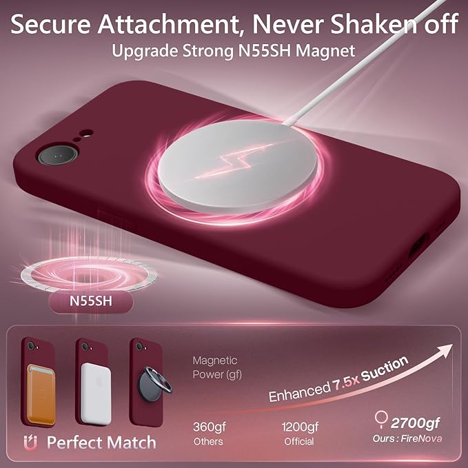 FireNova Magnetic for iPhone 17e Case/iPhone 16e Case, Compatible with MagSafe, [Silicone Camera Protection] Microfiber Lining Phone Case, 6.1", Plum