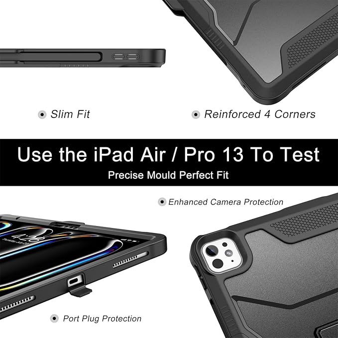 Soke Case for iPad Pro 13 Inch M5/M4 & iPad Air 13 Inch M4/M3/M2(2026/2025/2024), iPad Pro 12.9(2022 2021 2020,6th/5th/4th Gen), Rugged Shockproof Protective Cover - New Black