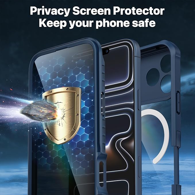CENHUFO Magnetic Privacy for iPhone 17 Pro Case [Compatible with Magsafe] Full Body Phone Case Built-in 9H Tempered Glass Privacy Screen Protector, Camera Protection Shockproof Bumper Cover - Blue
