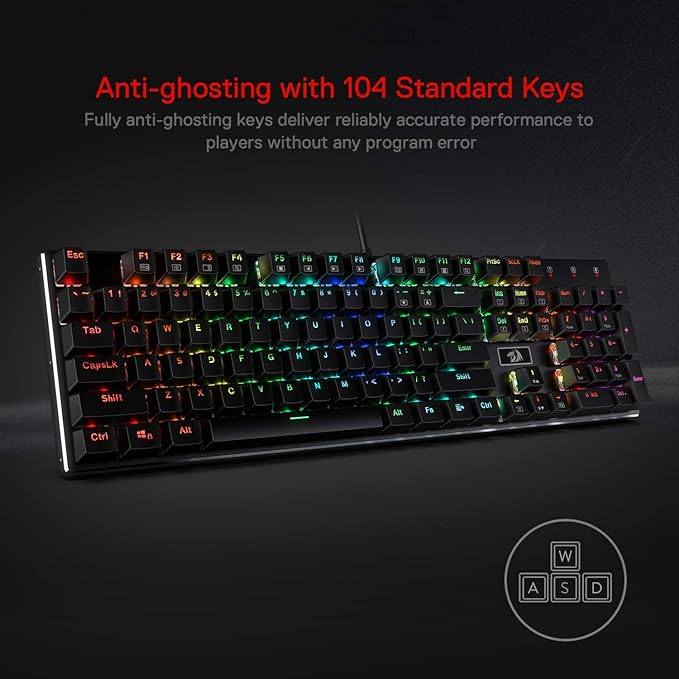 Redragon K556 RGB LED Backlit Wired Mechanical Gaming Keyboard, 104 Keys Hot-Swap Mechanical Keyboard w/Aluminum Base, Upgraded Socket and Noise Absorbing Foams, Soft Tactile Brown Switch