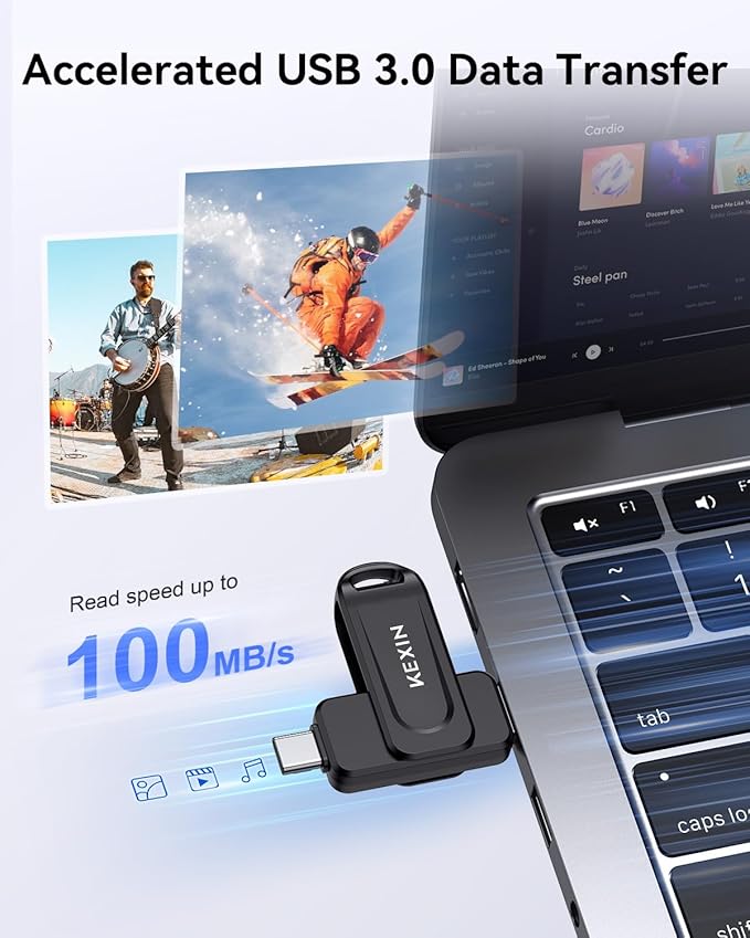 KEXIN Dual 32GB Flash Drive 3 Pack USB-A & Type-C Thumb Drive 3.0 100MB/s Swivel USB Drive 32GB Memory Stick for Smartphone Tablet iPhone 15/16 Car Game Console, Black 3 Pack