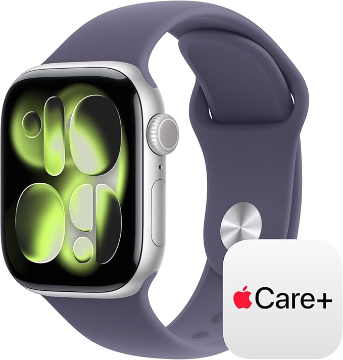 Apple Watch Series 11 [GPS 42mm] Smartwatch with Silver Aluminium Case with Purple Fog Sport Band - S/M. Sleep Score, Fitness Tracker, Health Monitoring with AppleCare+ (2 Years)