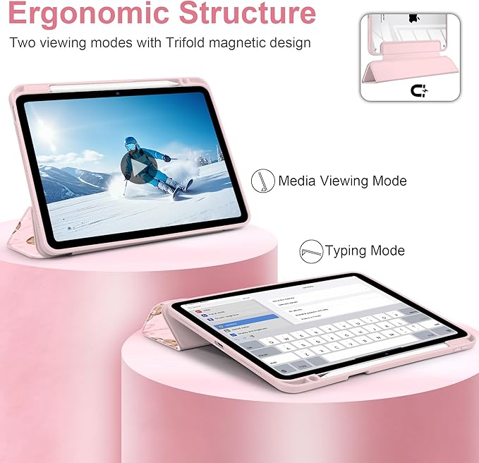 Case for iPad Air 11 inch M4 2026 M3 2025 M2 2024 Release with Pencil Holder - Aesthetic Cute Preppy Design Trifold Cover with Soft TPU Bumper Clear Back Auto Sleep/Wake for Girls Women, Hat