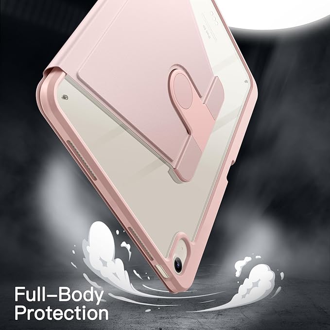 JETech Rotating Case for iPad Air 13-Inch M4/M3/M2 (2026/2025/2024) with Pencil Holder, 360 Degree Rotation Protective Stand Cover Clear Back, Auto Wake/Sleep (Sandy Pink)