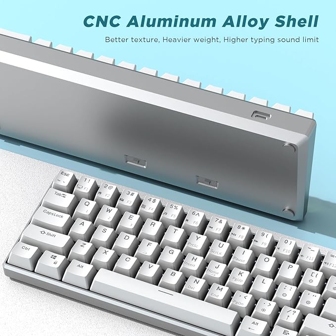 RK ROYAL KLUDGE 60% Mechanical Keyboard RK61 Pro, Wired Gaming Keyboard Aluminum Frame, Programmable RGB Backlit 61 Keys Ultra-Compact, Gateron Brown Switch, White