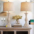BOBOMOMO 27" Farmhouse Black Table Lamp Set of 2 with USB A+C for Bedroom Living Room Vintage Rustic Traditional Nightstand Bedside Lamps Retro Side Table Lamps (Blubs not Included)
