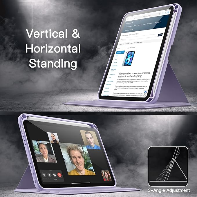 JETech Rotating Case for iPad mini (A17 Pro, 2024 Model, 7th Generation) / mini 6 (2021 Model, 6th Generation) with Pencil Holder, 360 Degree Rotation Protective Stand Cover Clear Back (Purple)