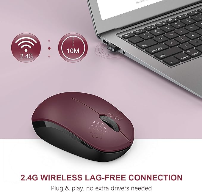seenda Wireless Mouse for Laptop, 2.4G Noiseless Mouse with USB Receiver - Optical Tracking Portable Computer Mice for Chromebook, PC, Tablet, Windows System, 24 Months Battery Life - Red&Black