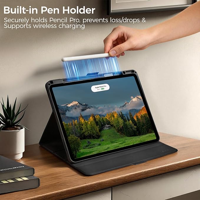 Slim Case for iPad Pro 13 Inch M5/M4 (2025/2024) A3360/A3361/A2925/A2926 with Pencil Holder,Lightweight Cover,Magnetic Closure,Multi Angle Stand,Typing Angle,Auto Sleep/Wake,Green