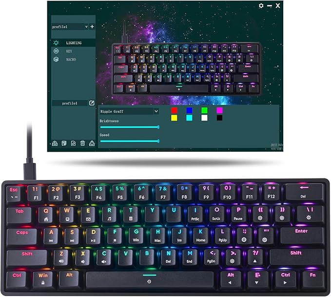 CHONCHOW Mechanical Keyboard 61 Keys Gaming RGB USB Wired Red Switch Programmable Ultra-Compact Keypad Compatible with Windows 7/8/10 iMac Xbox one X Ps4(Black,red Switch)