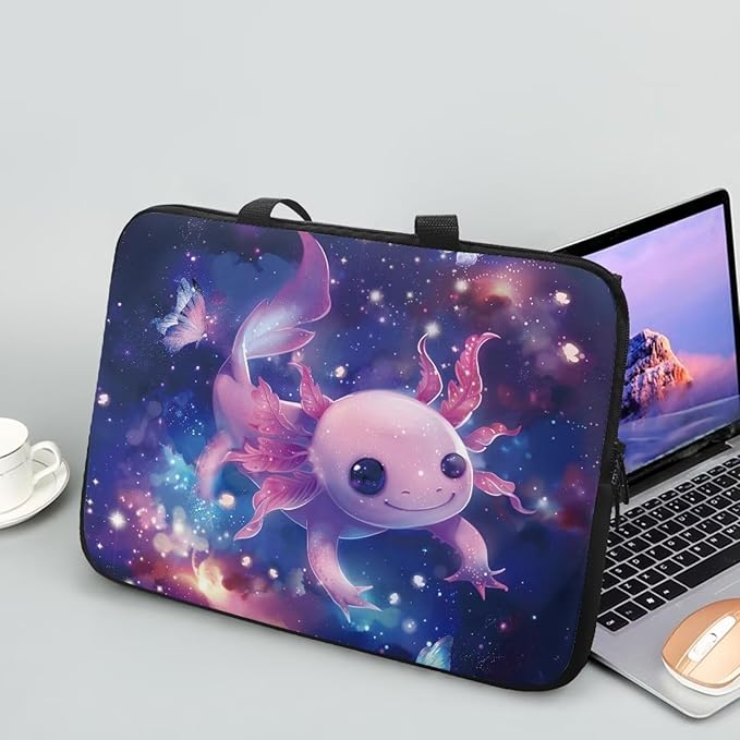 Cute Axolotl 13 Inch Laptop Handle Bag Computer Protect Case Pouch Holder Galaxy Space Notebook Sleeve Neoprene Cover Soft Carring Travel Case for Chromebook Computer Briefcase