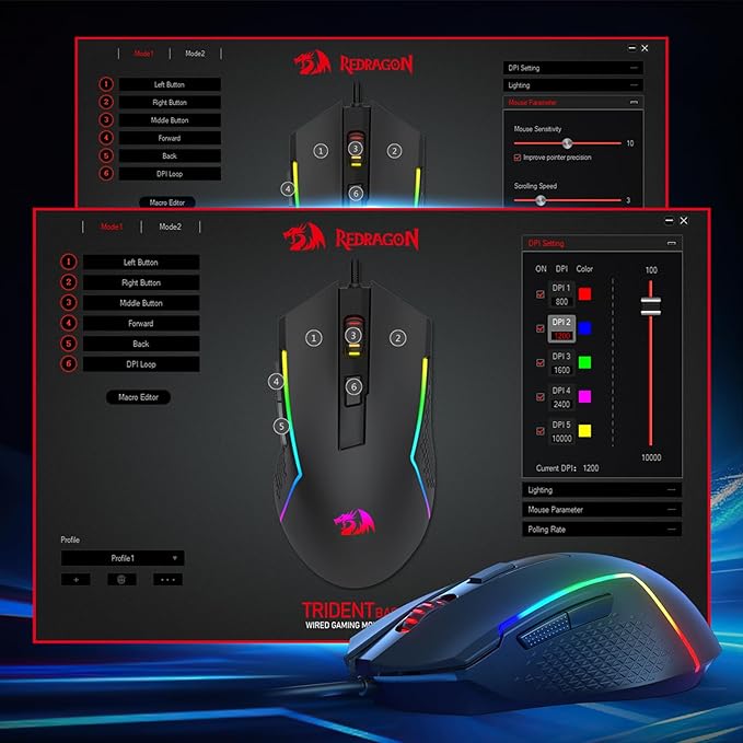 Redragon M616 RGB Gaming Mouse, 10000 DPI Wired Optical Mouse with 6 Programmable Buttons & 8 Backlit Modes, Software Supports DIY Keybinds