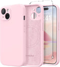 Magnetic for iPhone 14 Case, Compatible with MagSafe, [Full Camera Protection][Screen Protector] Silicone Shockproof Protective Phone Case for iPhone 14 6.1 inch, Chalk Pink