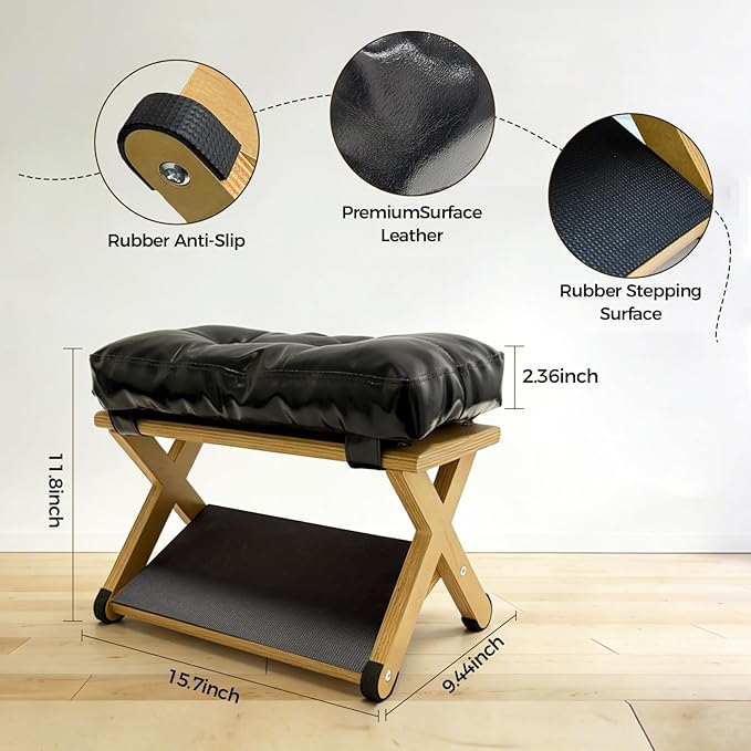 Foot Rest Under Desk, Under Desk Leg Rest with Non-Slip Rubber Stepping Surface - Ergonomic Wooden Footrest Stool for Home & Office Desk - Relieves Fatigue, Improves Posture for Gaming and Work