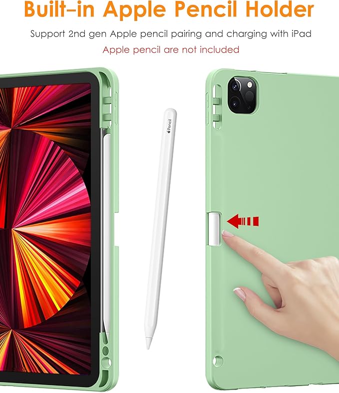 DTTO for iPad Pro 11 inch 4th/3rd/2nd/1st Generation 2022/2021/2020/2018 Case, Smart Slim Trifold Stand Soft TPU Back Cover with Built-in Pencil Holder, Also Fit iPad Air 5/4,Marble Green
