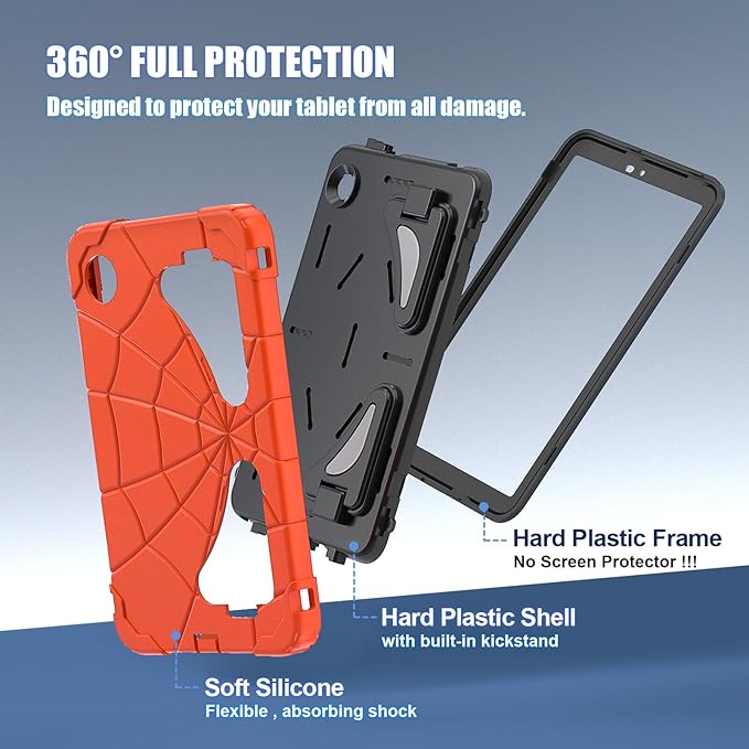 AKABEILA Compatible with Samsung Galaxy Tab A9 8.7 inch(SM-X115N)(2023) Tablet Case，Lightweight Shockproof Rugged Protective Cover with Kickstand for Kids Children Boys Babies Orange Black