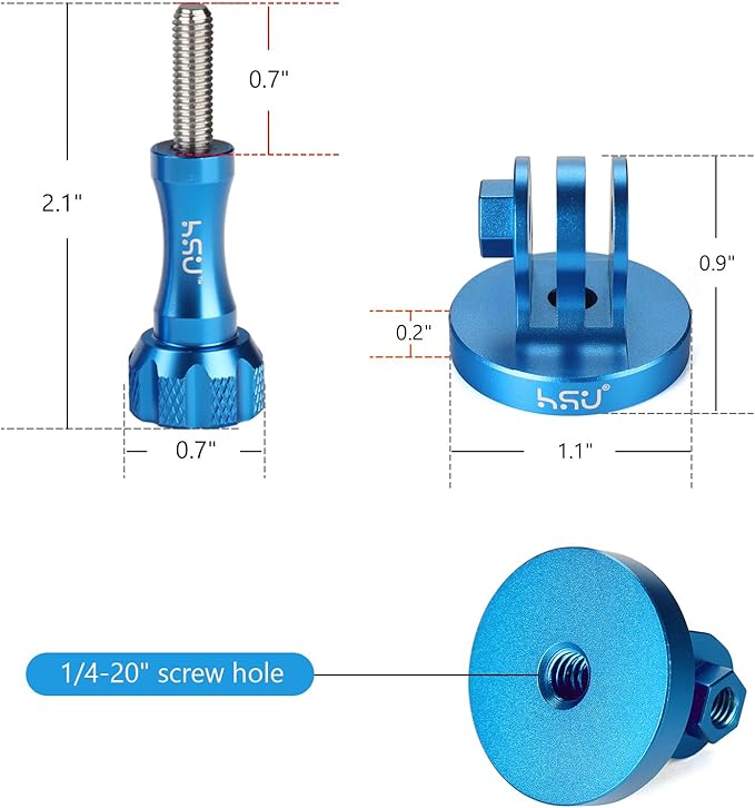 HSU Aluminum Alloy Metal GoPro Tripod/Monopod Mount with Aluminum Thumbscrew for GoPro Hero 13, 12, 11, 10, 9, 8, 7, 6, 5, 4, 3+, 3, 2, 1 HD, AKASO Campark and Other Action Cameras (Blue)