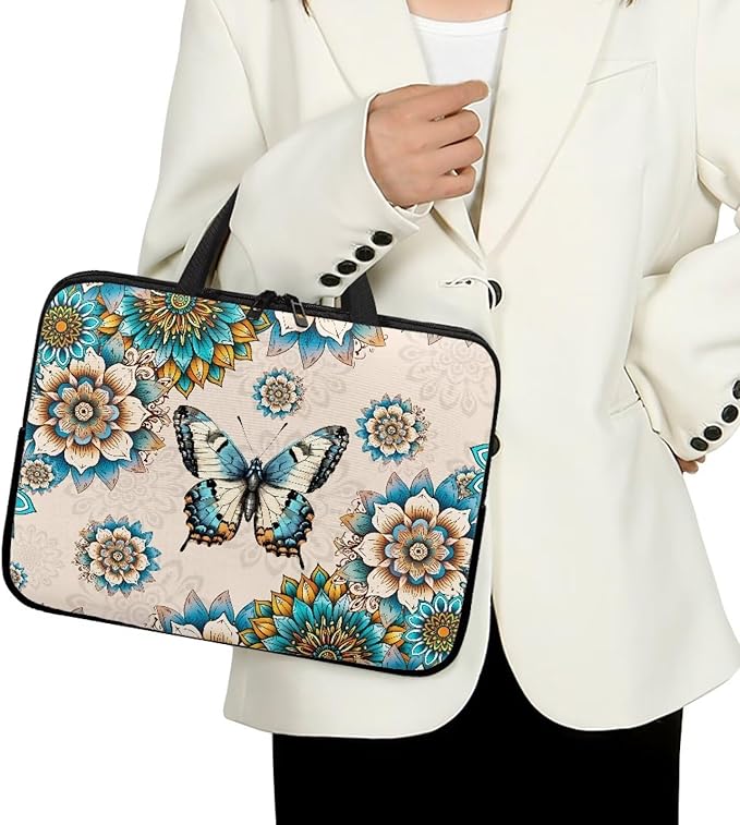 Bohemia Butterfly 17 Inch Laptop Sleeve, Laptop Cover Computer Bag Tablet Carrying Case with Handle Tote Bags Notebook Handbag Messenger Briefcase for Travel/Business/School/Work