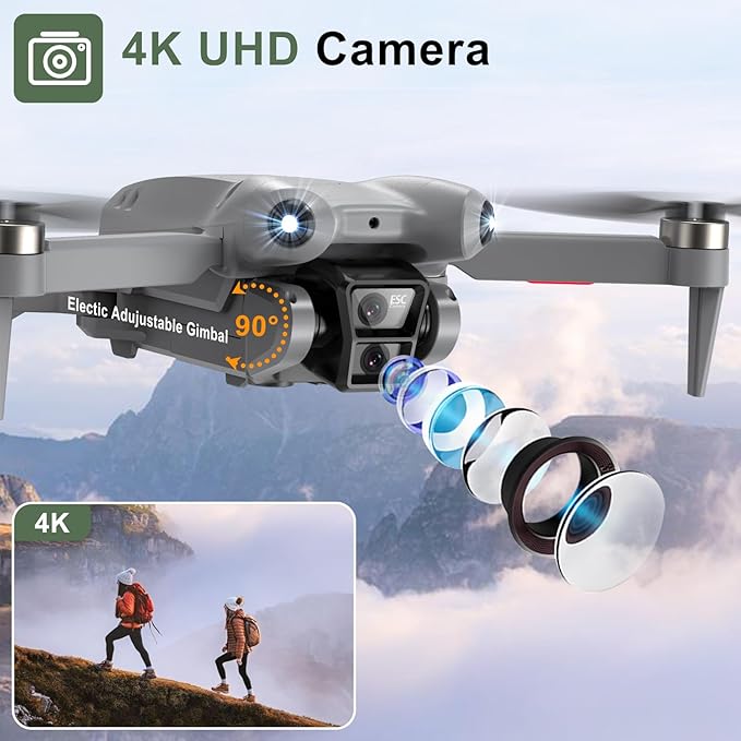 PRO Drone with Camera for Adults 4K,Brushless Motors Drone for Kids Beginners,40mins Flight Time with 2 Batteries,FPV Foldable RC Quadcopter,Toys Gifts for Teen Boys Girls, Beginner（Titanium gray）