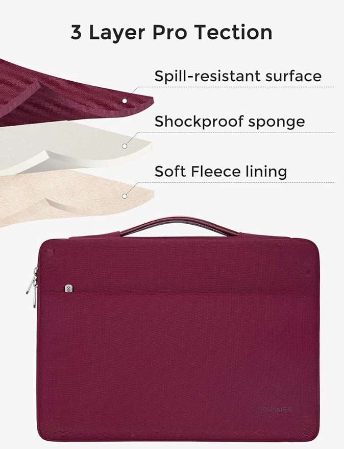 DOMISO 15.6 inch Laptop Case Sleeve Protective Cover Compatible with 16 inch MacBook Pro M4 M3 M2/Pro Max,15.6-16 inch HP Dell ASUS Lenovo Chromebook,Waterproof Computer Cases Bag with Handle,Wine