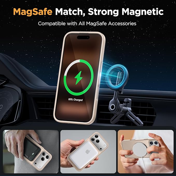 Miracase Magnetic for iPhone 17 Pro Case 6.3" with Screen Protector, [Compatible with MagSafe] Military-Grade Protection, Anti-Fingerprint, Slim Thin Phone Case for 17 Pro Cover, Khaki Gold