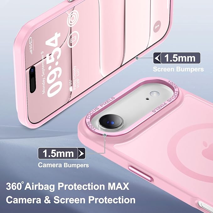 Newfuture Magnetic for iPhone Air Case [Compatible with Magsafe] [Military Grade Drop Protection] Translucent Matte Anti-Scratch Shockproof Protective Phone Cover 6.5 Inch, Chalk Pink