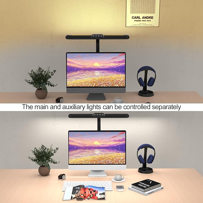 Omorepa 3 Light Bar Gooseneck Architect Desk Lamp with Clamp, 24W Bright Led Tall Overhead Desk Light for Home Office,Eye Care Reading Table Light for Desktop Working,Drafting,Reading