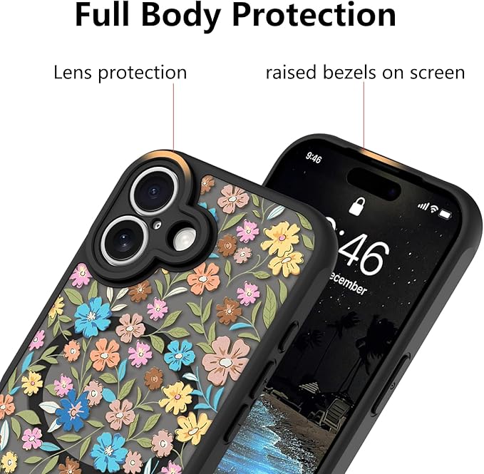 KANGHAR Case Compatible with iPhone 17 Flower Pattern [Compatible with Magsafe] Cute Colorful Blooming Florals Protective Magnetic Case for Girls Women 6.3"
