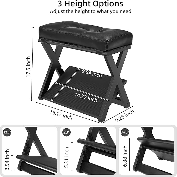 HOMELTSTBO Adjustable Wooden Foot Rest Under Desk, Double Step Desk Footrest with 3 Height Options & Non-Slip EVA Surface, Ergonomic Foot Rest For Under Desk At Work,Enhances Posture,Home Office-Black