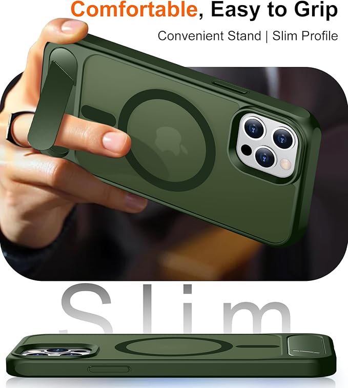 Magnetic Compatible with iPhone 12 Case & iPhone 12 Pro Case, [Built-in Invisible Kickstand][Compatible with MagSafe][Military Grade Shockproof] Slim Translucent Matte Phone Case 6.1"