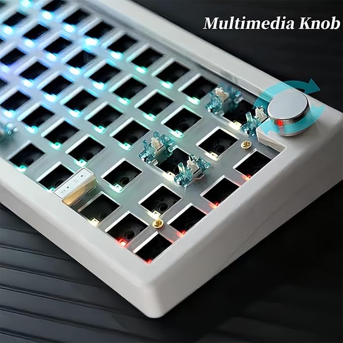 BOYI GMK67Pro Keyboard Barebones Kit,QMK/VIA Programmable BT5.0/2.4G/Type-C Tri-Mode Wireless RGB Gasket Mounted 65% Compact Custom RGB 4000mAh Mechanical Keyboard with Knob DIY Kit(White)