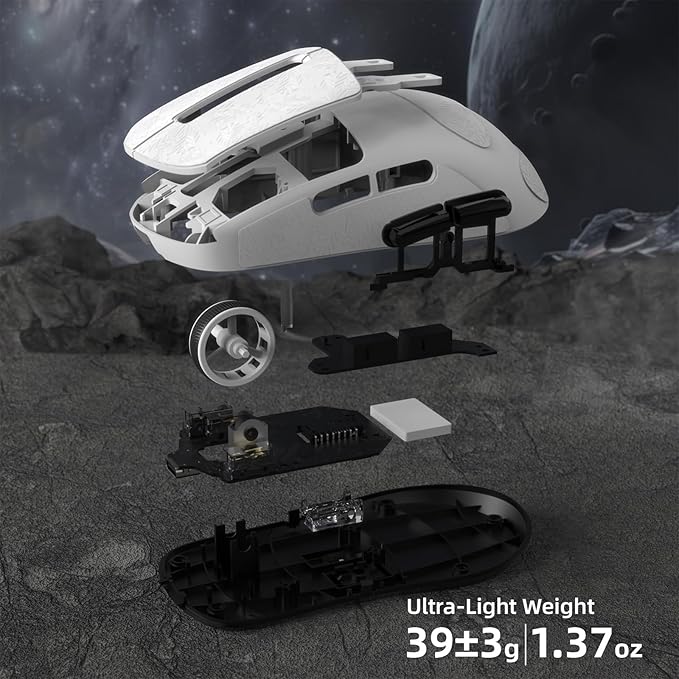 ATTACK SHARK R6 39g Superlight Wireless Gaming Mouse,PixArt PAW3950MAX 42000 DPI,MCU Nodic 52840 Computer Mouse,8K Polling Rate Web Driver,BT/2.4Ghz/Wired Tri-Mode Mice with Coiled Cable-White&Tape