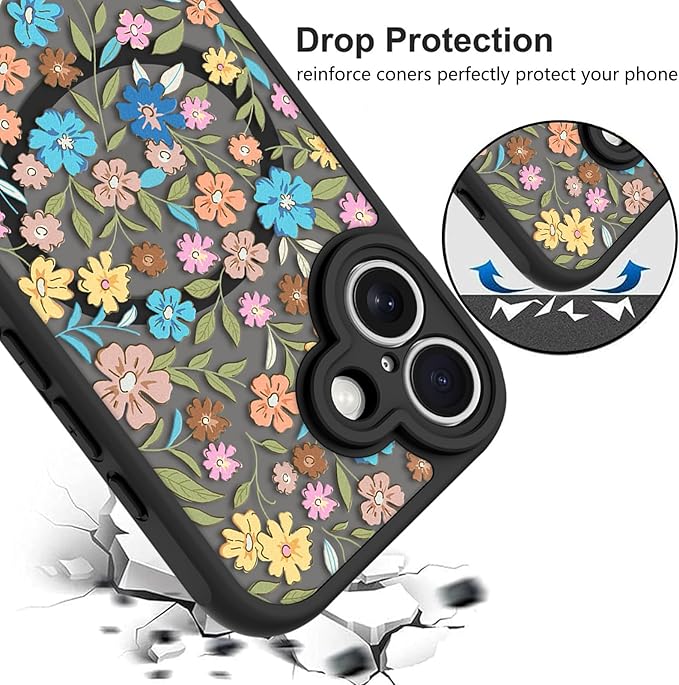 KANGHAR Case Compatible with iPhone 17 Flower Pattern [Compatible with Magsafe] Cute Colorful Blooming Florals Protective Magnetic Case for Girls Women 6.3"