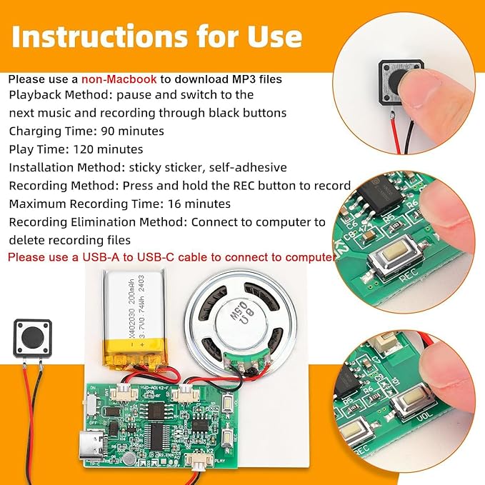 Programmable Sound Recorder Module - DIY Music Voice Recording Module Chip with Speaker, Can Recording 16 Minutes Sound Music for Personalized Greetings, Holiday Crafts Cards