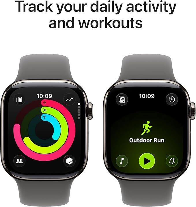Apple Watch Series 11 [GPS + Cellular 42mm] Smartwatch with Natural Titanium Case with Stone Gray Sport Band - S/M. Sleep Score, Fitness Tracker, Health Monitoring, Always-On Display, Water Resistant