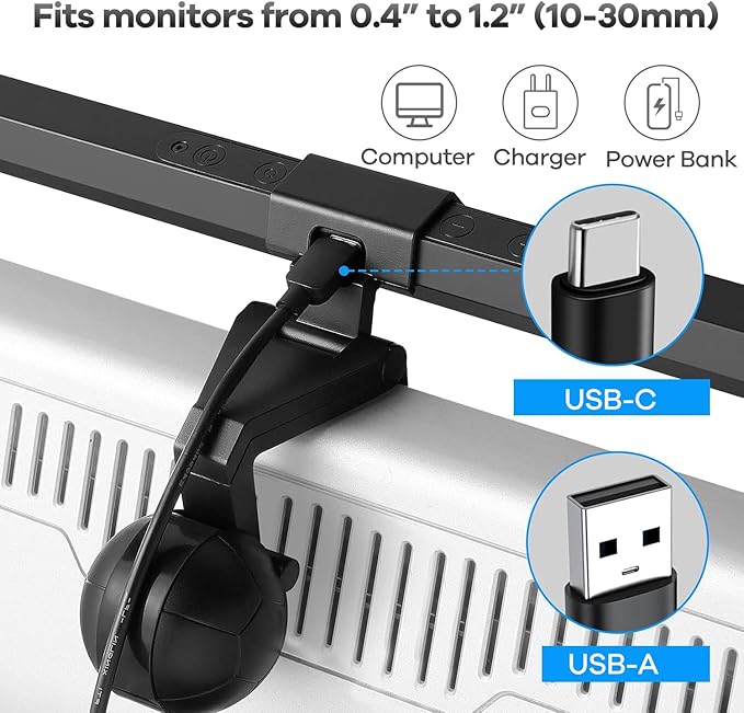 Monitor Light Bar, USB Powered LED Computer Light for Desk/Office/Home, 3 Adjustable Color Temperature, 10 Dimming Brightness Levels, No Screen Glare, Black