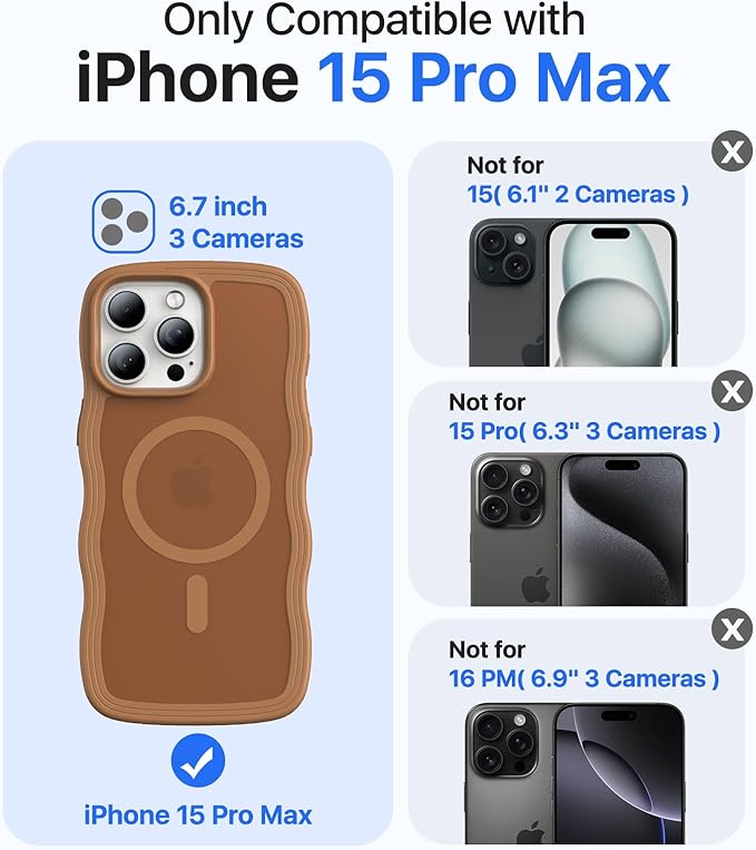 Magnetic for iPhone 15 Pro Max Case[Compatible with MagSafe][Military-Grade Drop Protection][Anti-Yellowing]Shockproof Protective Translucent Matte Cover for iPhone 15 Pro Max Phone Case,Brown