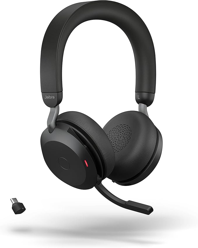 Jabra Evolve2 75 PC Wireless Headset with 8-Microphone Technology - Dual Foam Stereo Headphones with Advanced Active Noise Cancelling, USB-C Bluetooth Adapter and MS Teams-Compatibility - Black