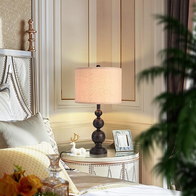 24.4" Farmhouse Bedside Black Table Lamps Set of 2 for Living Room Bedroom Nightstand, Black Iron Rustic Table Lamp for Kitchen, Vintage Desk Lamp for End Table Side Table (Bulbs Not Included)