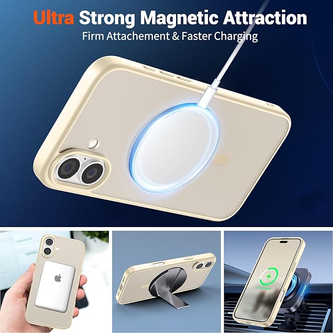 SUPFINE Magnetic for iPhone 16 Case (Compatible with MagSafe) (Military Grade Drop Protection) Translucent Matte Shockproof with Anti-Fingerprint Phone Cover,Antique White