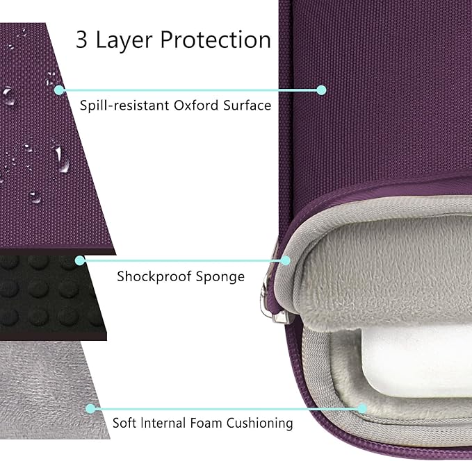 Voova Laptop Sleeve Carrying Case 13 13.6 Inch Compatible with MacBook Air 13 M1/M2/M3/M4, MacBook Pro 13/14, IPad Pro 13, Waterproof Slim Computer Cover Bag, Dark Purple