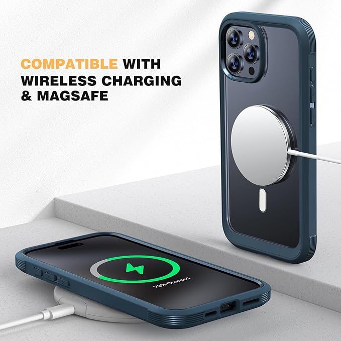 Diaclara Magnetic Designed for iPhone 15 Pro Max Case Full Body Bumper,[Compatible with MagSafe] Military Drop Proof Cover with Built-in Touch Sensitive Anti-Scratch Screen Protector,Blue
