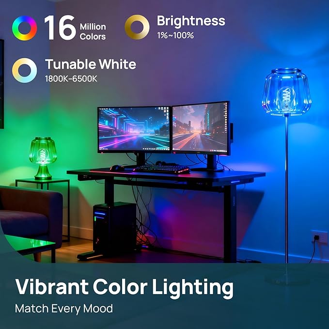 Linkind Matter Smart Light Bulbs, Works with Alexa/Apple Home/Google Home, A19 Smart Edison Bulb with Music Sync & Light Show, Tunable White(1800K-6500K), E26 LED 60W Eqv 850LM, 1Pack